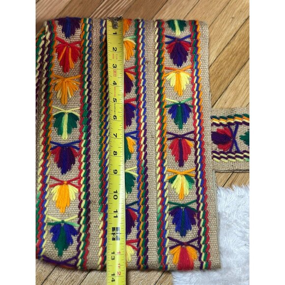 VTG 70's Burlap Purse Bag Tote Multi Color Embroidery BOHO Hippie 14" Aztec - Picture 8 of 8